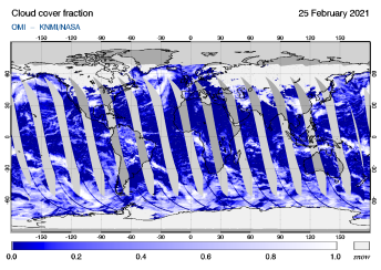 OMI - Cloud cover fraction of 25 February 2021
