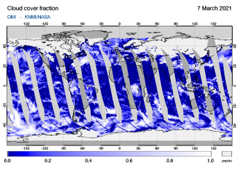 OMI - Cloud cover fraction of 07 March 2021
