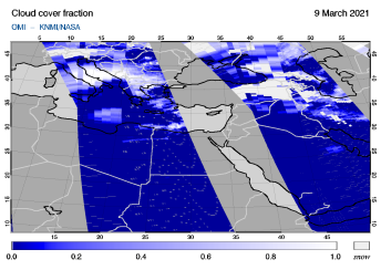 OMI - Cloud cover fraction of 09 March 2021