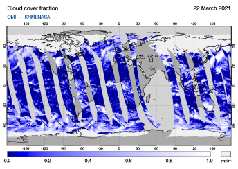 OMI - Cloud cover fraction of 22 March 2021