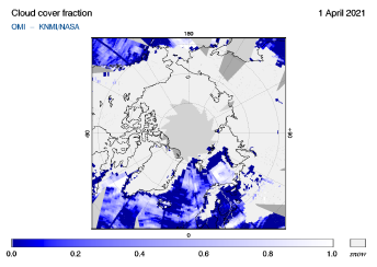 OMI - Cloud cover fraction of 01 April 2021