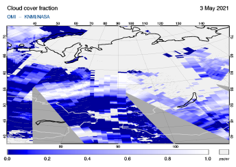 OMI - Cloud cover fraction of 03 May 2021