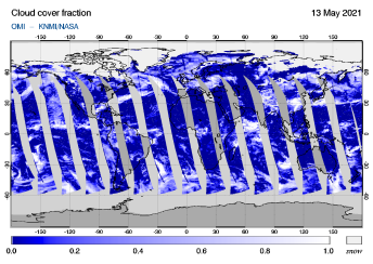 OMI - Cloud cover fraction of 13 May 2021