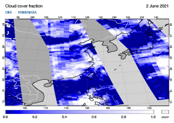OMI - Cloud cover fraction of 02 June 2021
