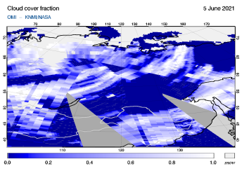 OMI - Cloud cover fraction of 05 June 2021