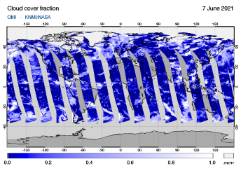 OMI - Cloud cover fraction of 07 June 2021