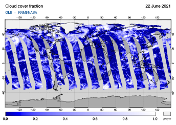 OMI - Cloud cover fraction of 22 June 2021