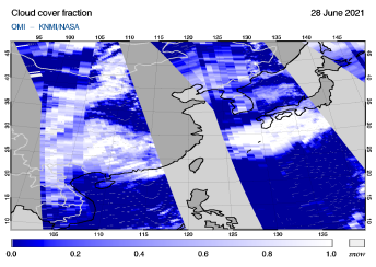 OMI - Cloud cover fraction of 28 June 2021