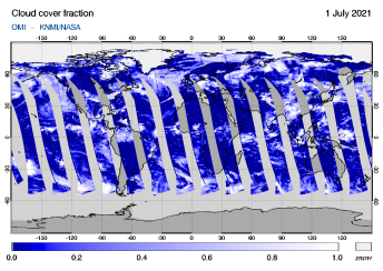 OMI - Cloud cover fraction of 01 July 2021