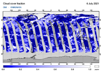 OMI - Cloud cover fraction of 06 July 2021