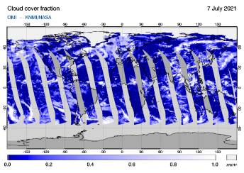 OMI - Cloud cover fraction of 07 July 2021