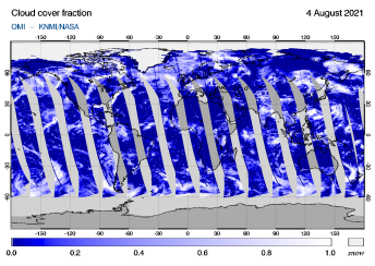 OMI - Cloud cover fraction of 04 August 2021