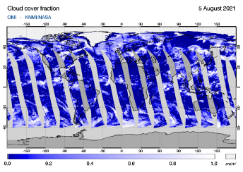 OMI - Cloud cover fraction of 05 August 2021