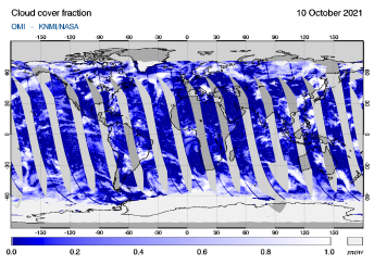 OMI - Cloud cover fraction of 10 October 2021