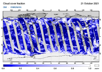 OMI - Cloud cover fraction of 21 October 2021
