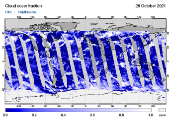OMI - Cloud cover fraction of 28 October 2021