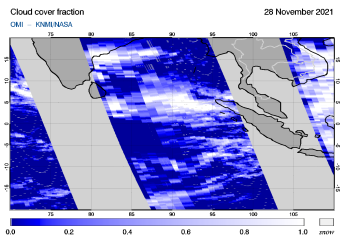 OMI - Cloud cover fraction of 28 November 2021
