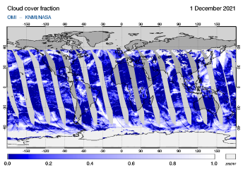 OMI - Cloud cover fraction of 01 December 2021