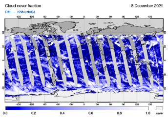 OMI - Cloud cover fraction of 08 December 2021