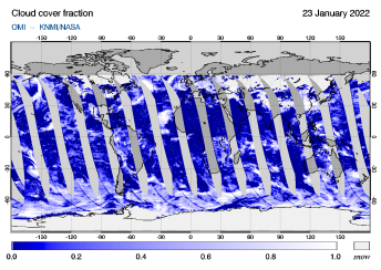 OMI - Cloud cover fraction of 23 January 2022