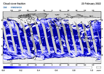OMI - Cloud cover fraction of 23 February 2022
