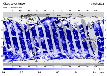 OMI - Cloud cover fraction of 07 March 2022