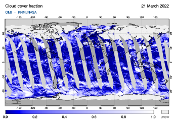 OMI - Cloud cover fraction of 21 March 2022