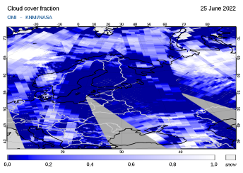OMI - Cloud cover fraction of 25 June 2022