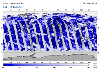 OMI - Cloud cover fraction of 27 June 2022