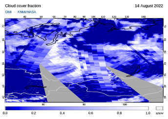OMI - Cloud cover fraction of 14 August 2022