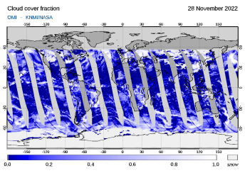 OMI - Cloud cover fraction of 28 November 2022