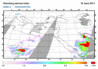 GOME 2 - Absorbing Aerosols Index of 2011/06/16