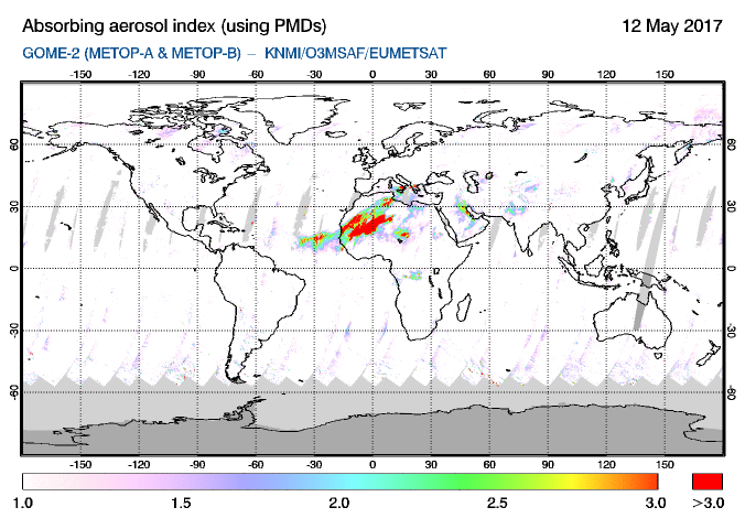 GOME-2 - Absorbing aerosol index of 12 May 2017