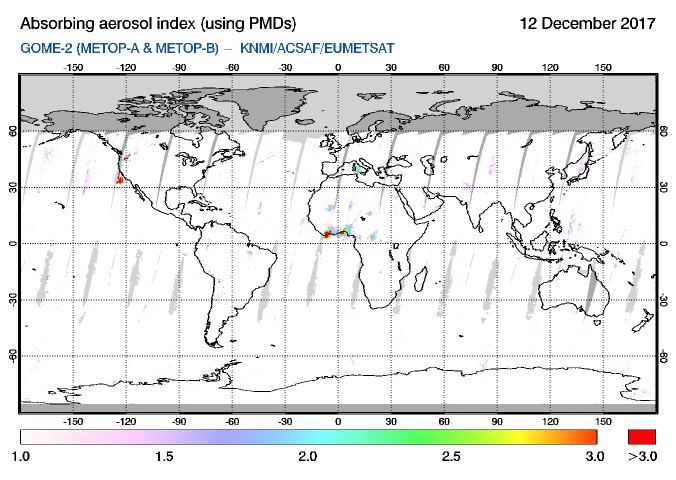 GOME-2 - Absorbing aerosol index of 12 December 2017