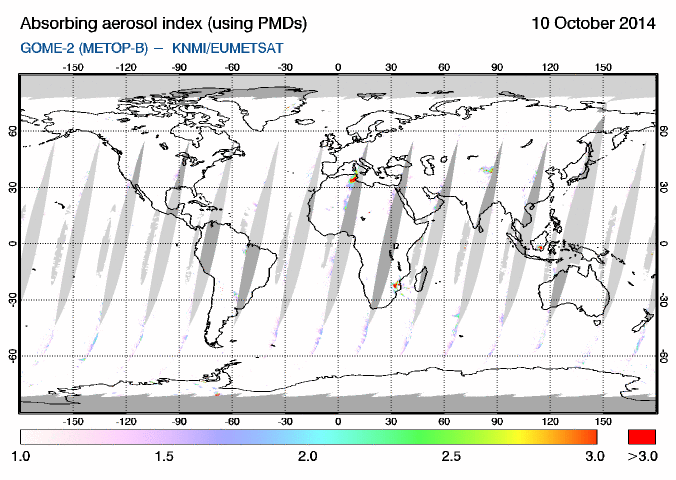 GOME-2 - Absorbing aerosol index of 10 October 2014
