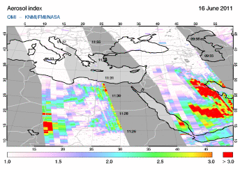 OMI - Cloud cover fraction of 2011/06/16