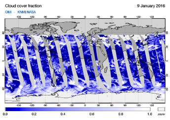 OMI - Cloud cover fraction of 09 January 2016