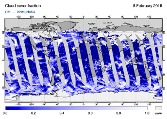 OMI - Cloud cover fraction of 08 February 2016