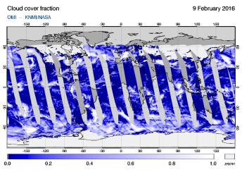 OMI - Cloud cover fraction of 09 February 2016
