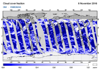 OMI - Cloud cover fraction of 08 November 2016