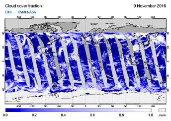OMI - Cloud cover fraction of 09 November 2016
