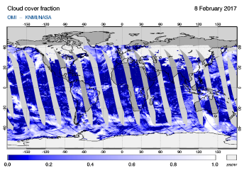 OMI - Cloud cover fraction of 08 February 2017
