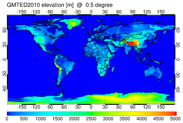 [GMTED2010 elevation at 0.5 degree]